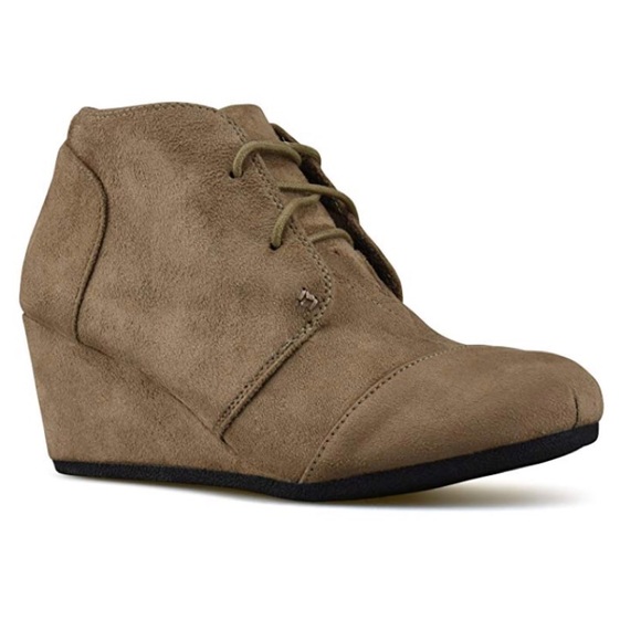 Taupe Lace Up Wedge Heel Booties - Picture 2 of 6